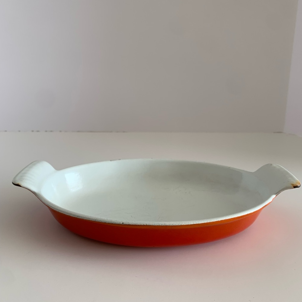 Vintage Descoware Made in Belgium Cast Iron Enamel Pan Dark Orange